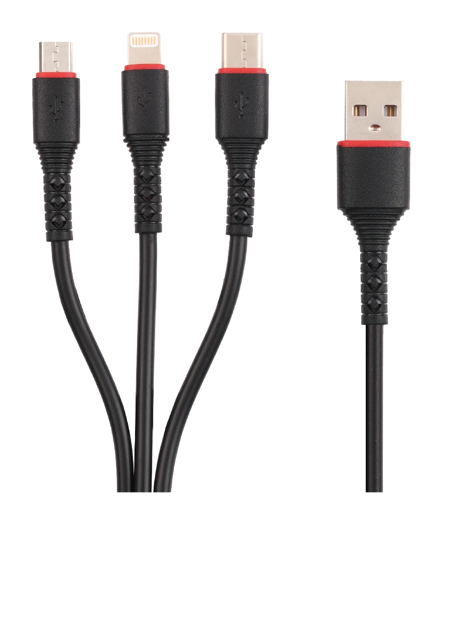 Monarch 3in1 PVC USB Cable black 1.2M NYLON BRAIDED